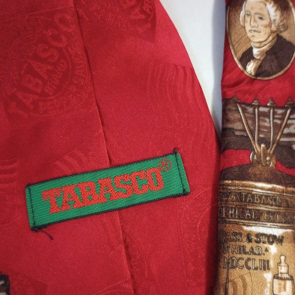 Tabasco Mens Silk Tie Red Americana Liberty Bell George Washington Patriotic USA - Picture 3 of 3